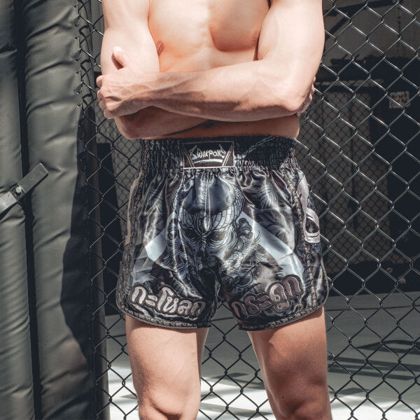 8 WEAPONS Muay Thai Shorts, Bone Island, black