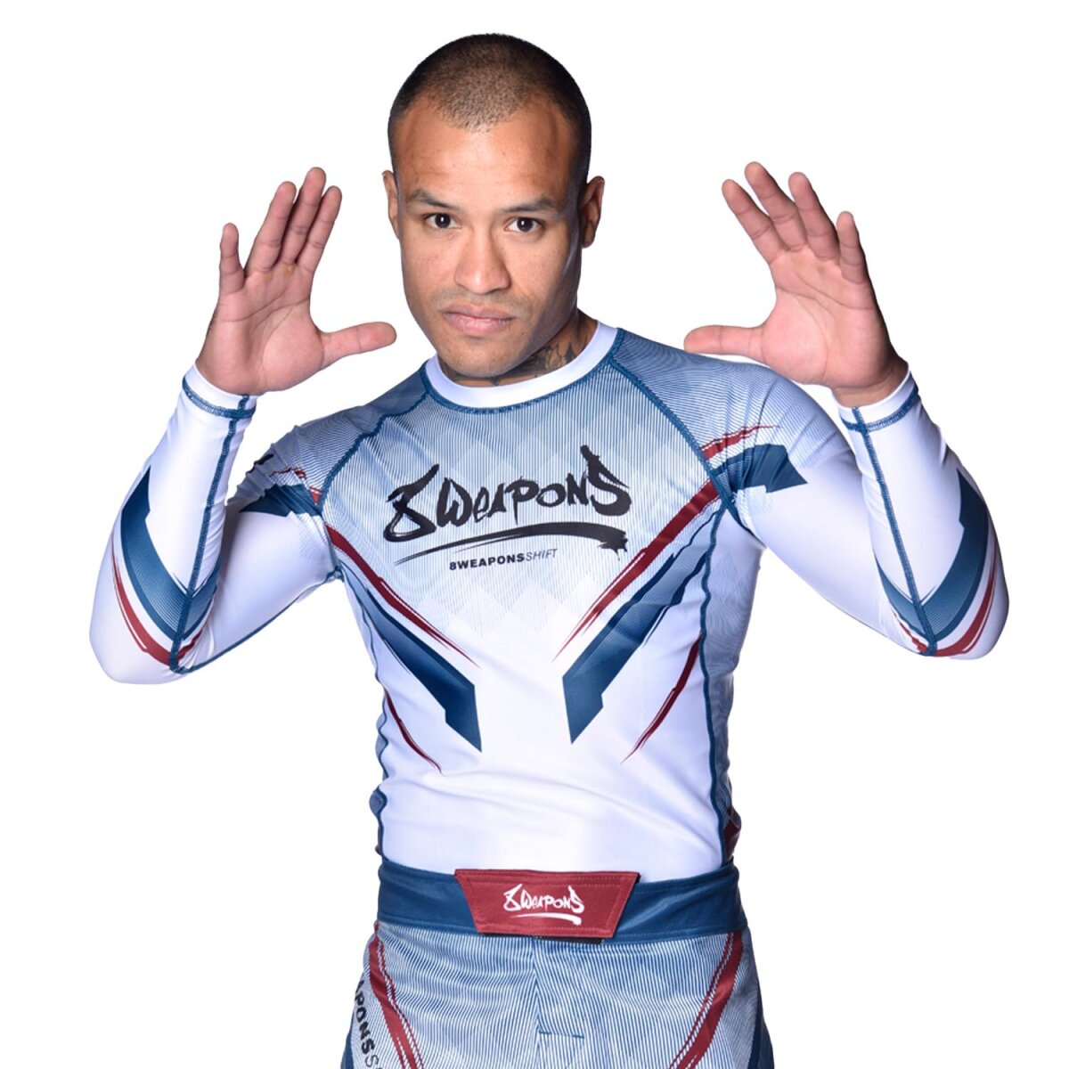 8 WEAPONS Rashguard, L/S, Shift, white-navy-red