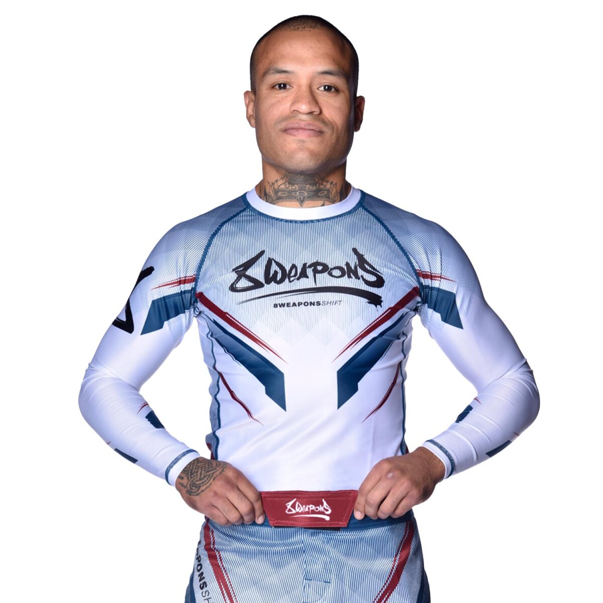 8 WEAPONS Rashguard, L/S, Shift, white-navy-red