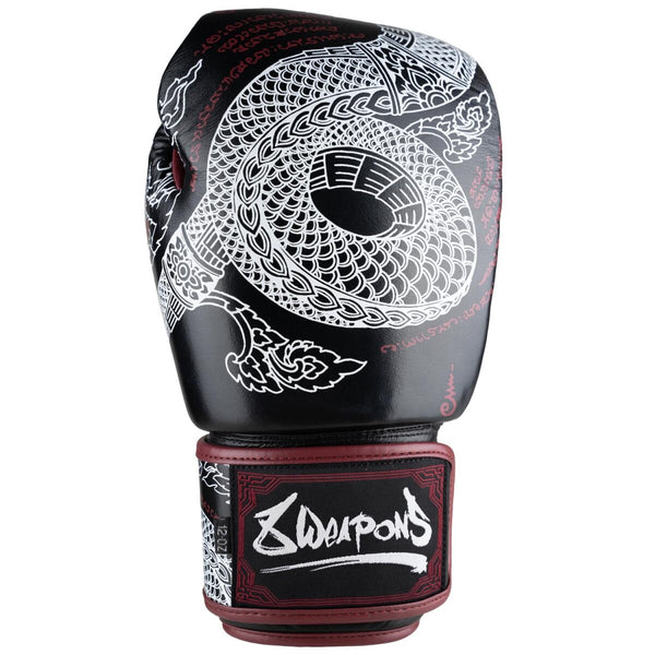 8 WEAPONS Boxing Gloves, Sak Yant Naga, black-maroon