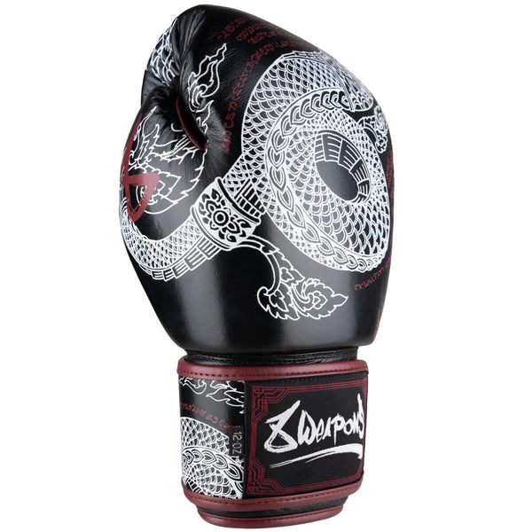 8 WEAPONS Boxing Gloves, Sak Yant Naga, black-maroon
