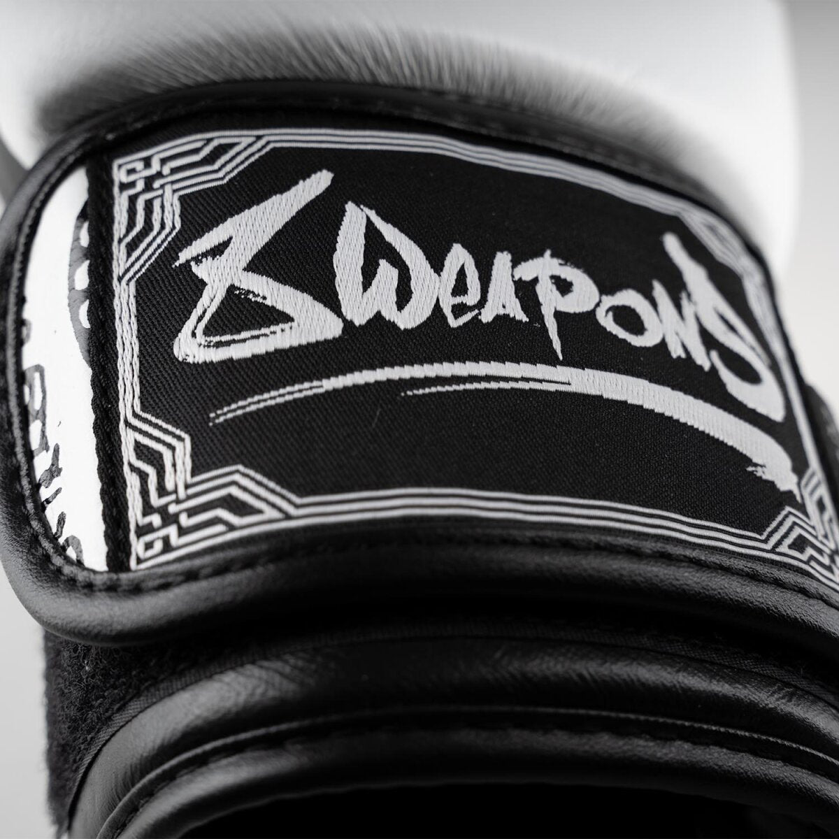 8 WEAPONS Boxing Gloves, Sak Yant Tigers, white-black
