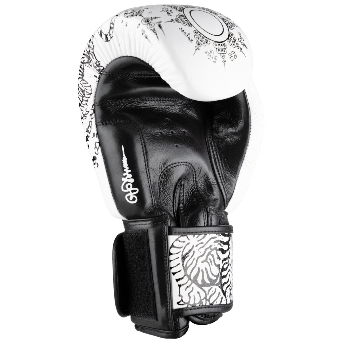8 WEAPONS Boxing Gloves, Sak Yant Tigers, white-black