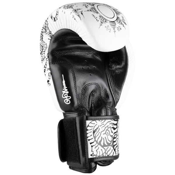 8 WEAPONS Boxing Gloves, Sak Yant Tigers, white-black