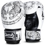 8 WEAPONS Boxing Gloves, Sak Yant Tigers, white-black