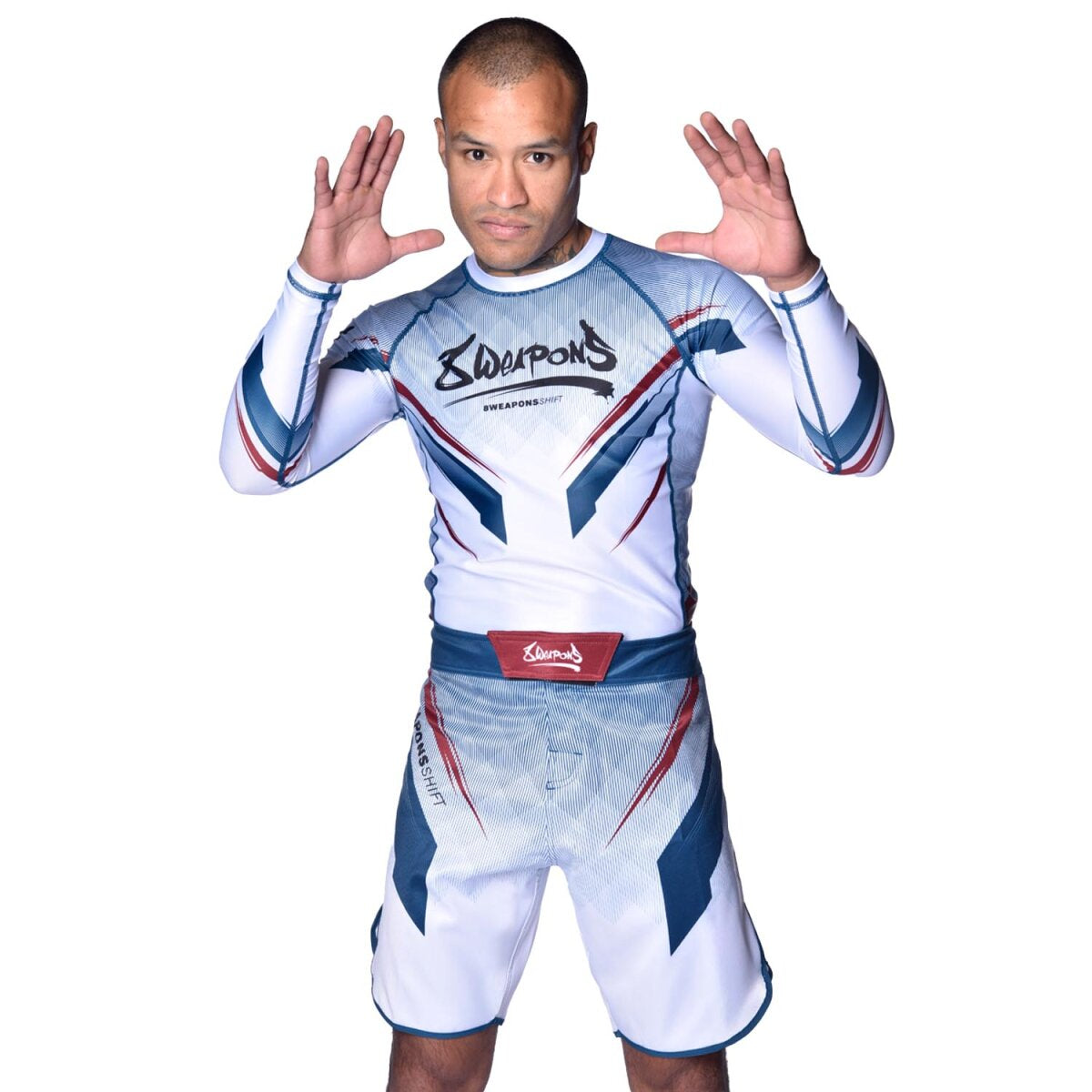 8 WEAPONS Fight Shorts, Shift, white-navy-red