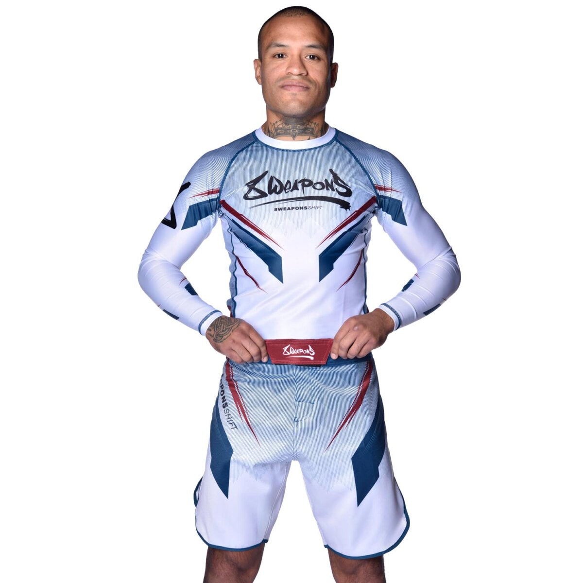 8 WEAPONS Fight Shorts, Shift, white-navy-red