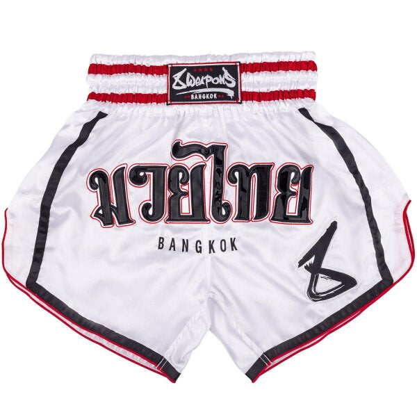 8 WEAPONS Muay Thai Shorts, Bangkok, white-black