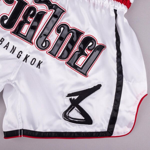 8 WEAPONS Muay Thai Shorts, Bangkok, white-black