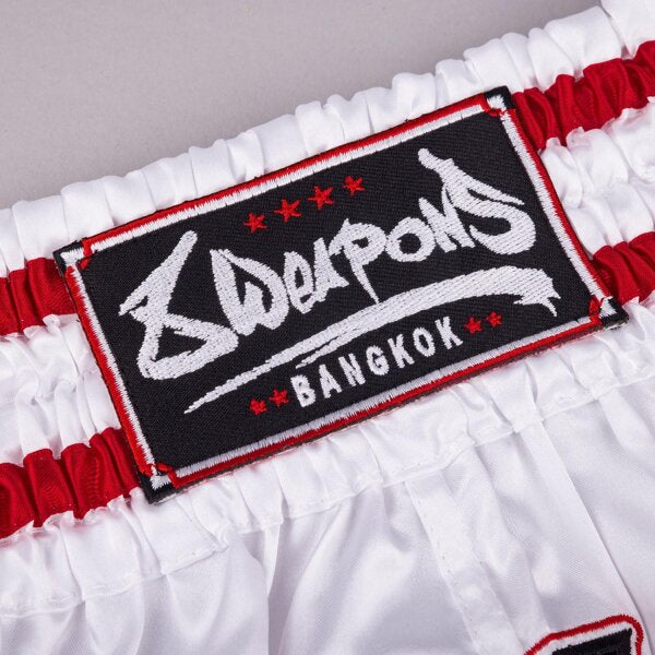 8 WEAPONS Muay Thai Shorts, Bangkok, white-black
