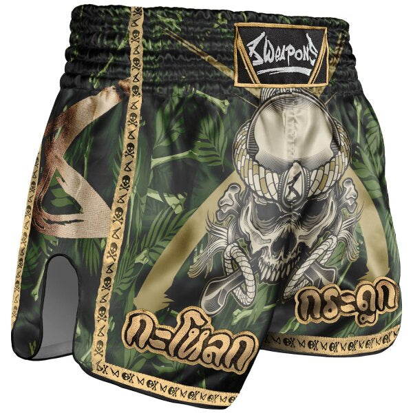 8 WEAPONS Muay Thai Shorts, Bone Island, oliv-gold