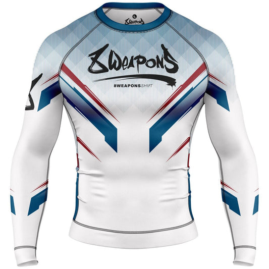 8 WEAPONS Rashguard, L/S, Shift, white-navy-red