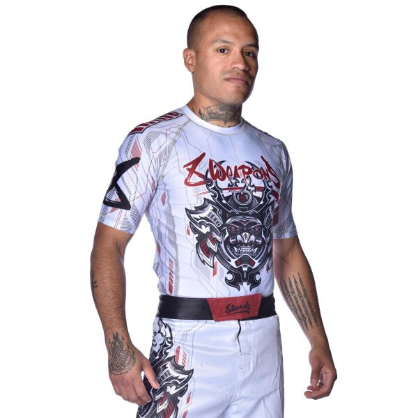 8 WEAPONS Rashguard, S/S, Samurai 2.0, white-red