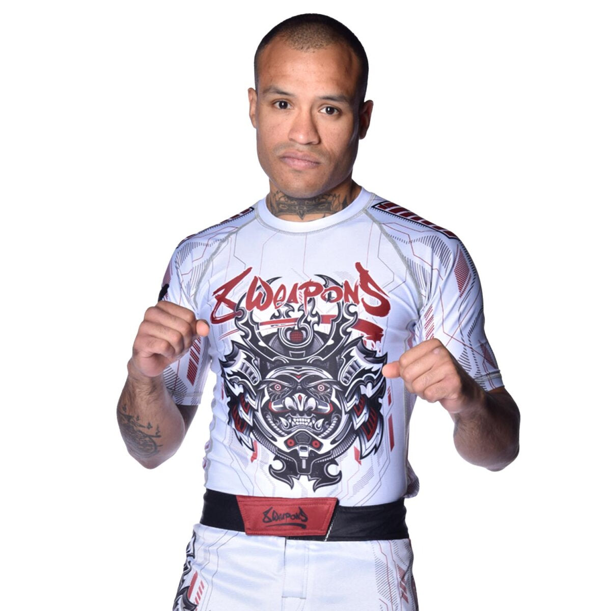 8 WEAPONS Rashguard, S/S, Samurai 2.0, white-red