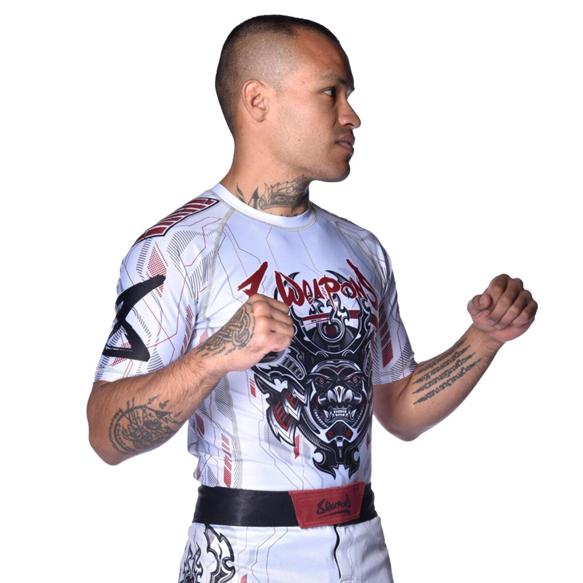 8 WEAPONS Rashguard, S/S, Samurai 2.0, white-red