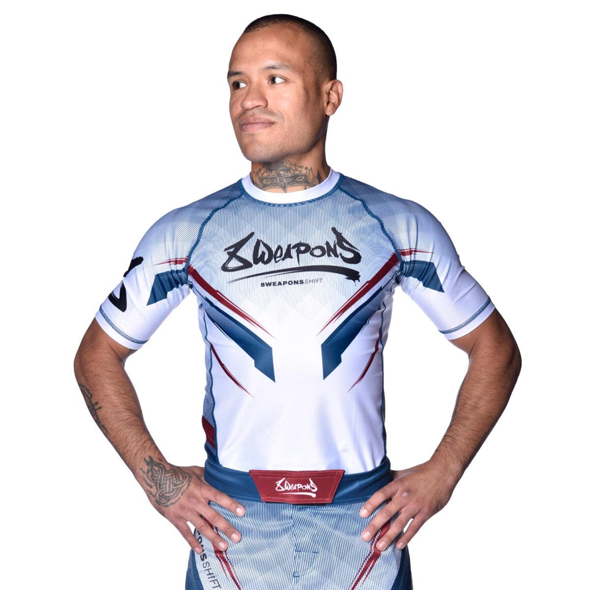 8 WEAPONS Rashguard, S/S, Shift, white-navy-red