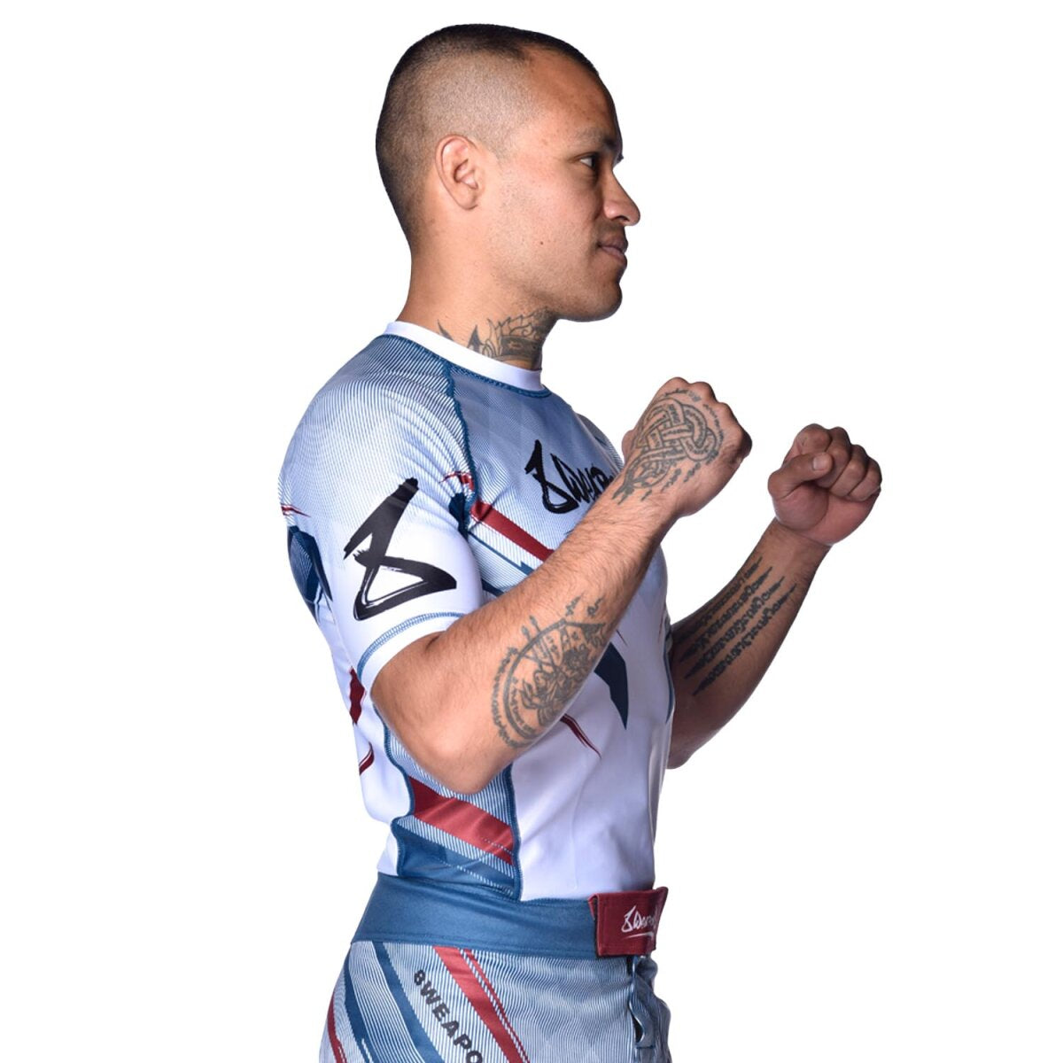 8 WEAPONS Rashguard, S/S, Shift, white-navy-red