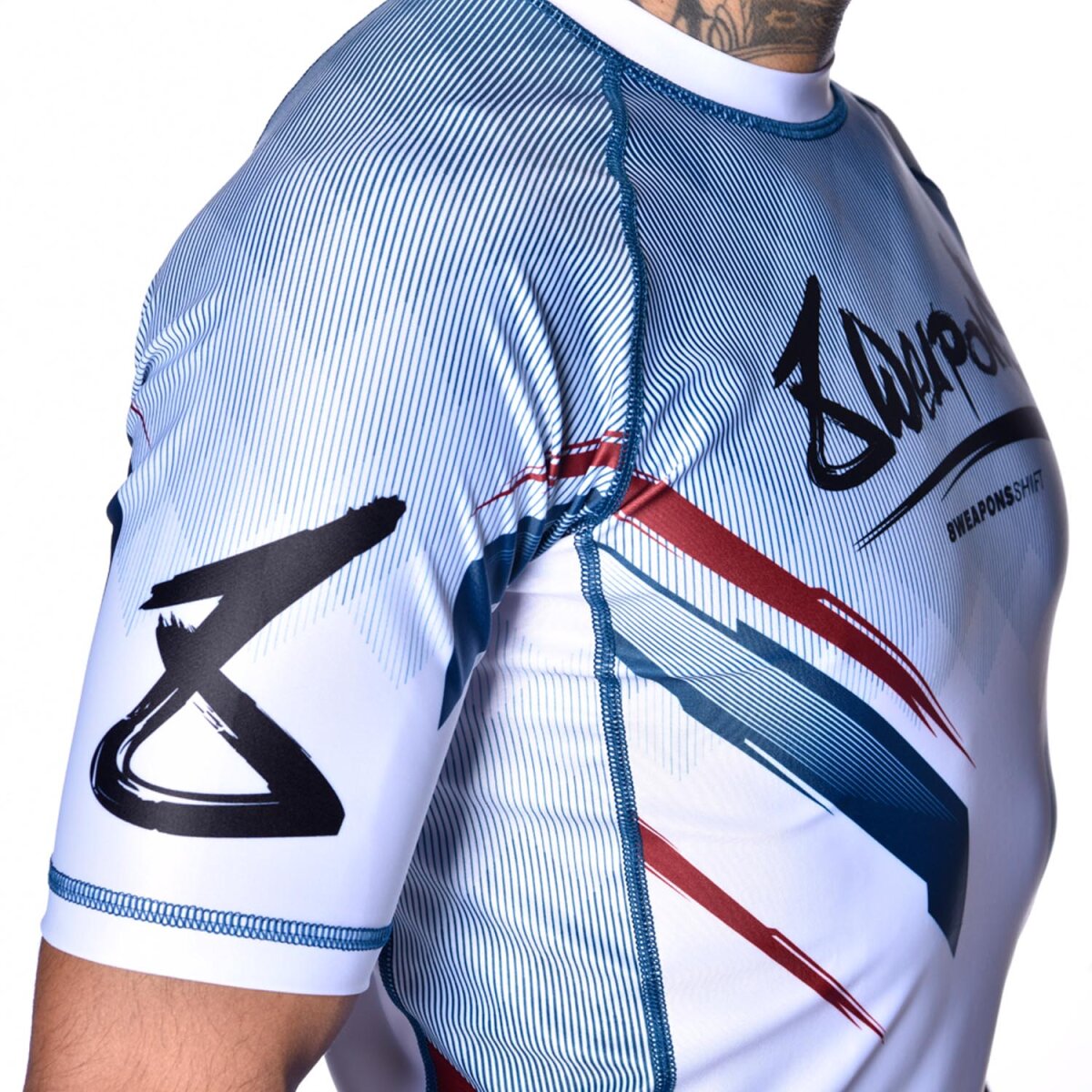 8 WEAPONS Rashguard, S/S, Shift, white-navy-red