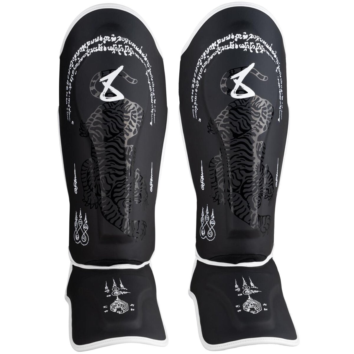 8 WEAPONS Shin Guards, Sak Yant Big Tiger, black-black