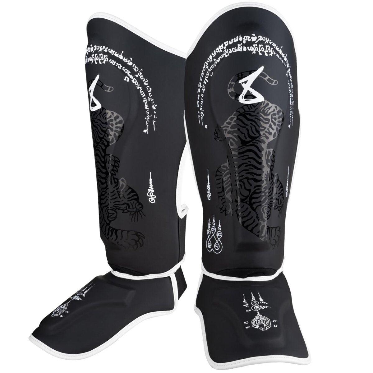 8 WEAPONS Shin Guards, Sak Yant Big Tiger, black-black