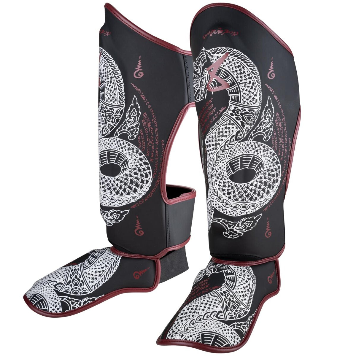 8 WEAPONS Shin Guards, Sak Yant Naga, black-maroon