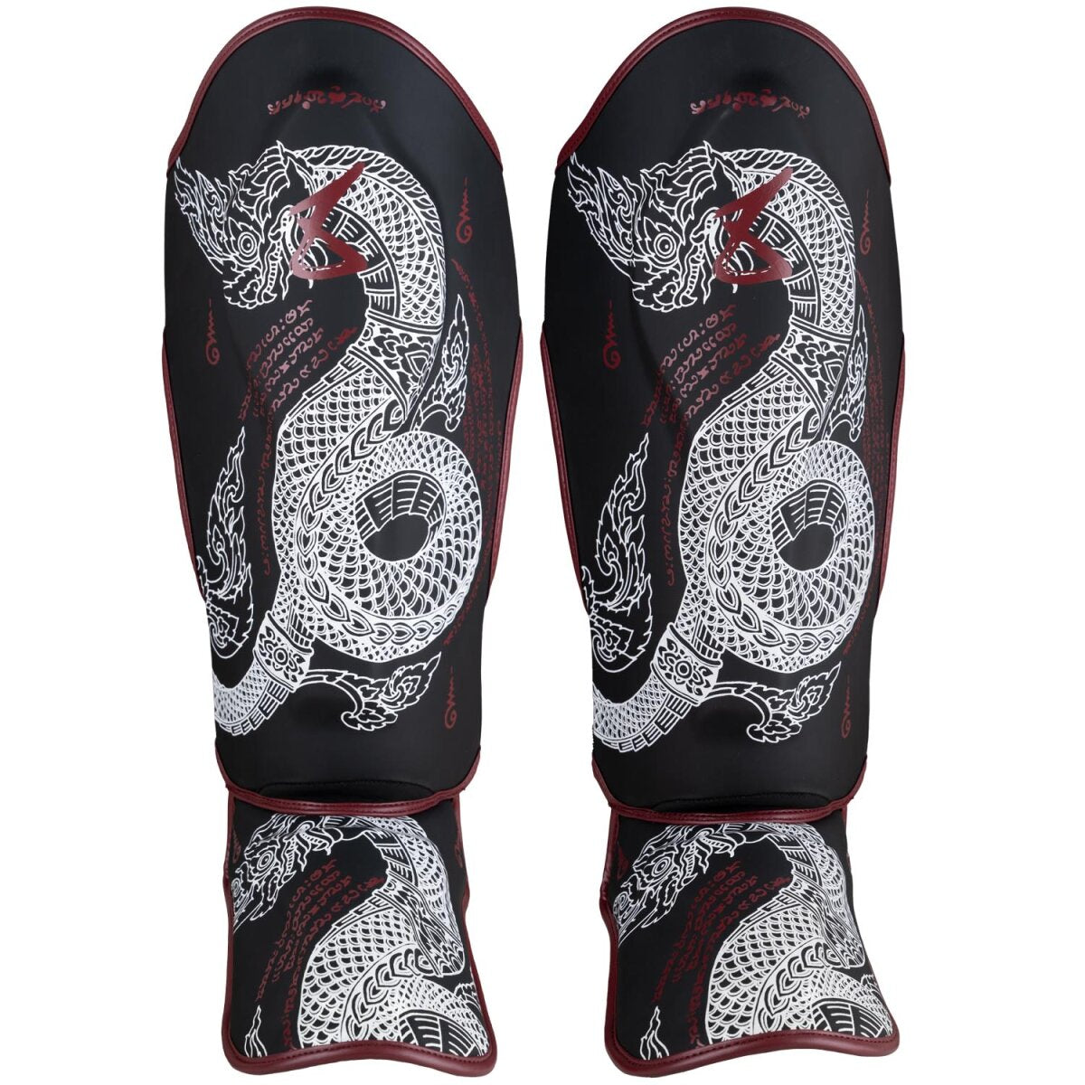 8 WEAPONS Shin Guards, Sak Yant Naga, black-maroon