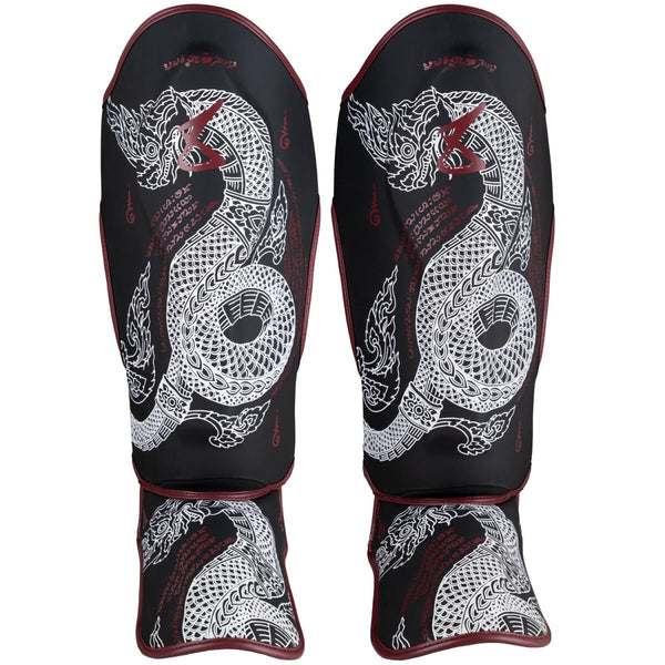 8 WEAPONS Shin Guards, Sak Yant Naga, black-maroon