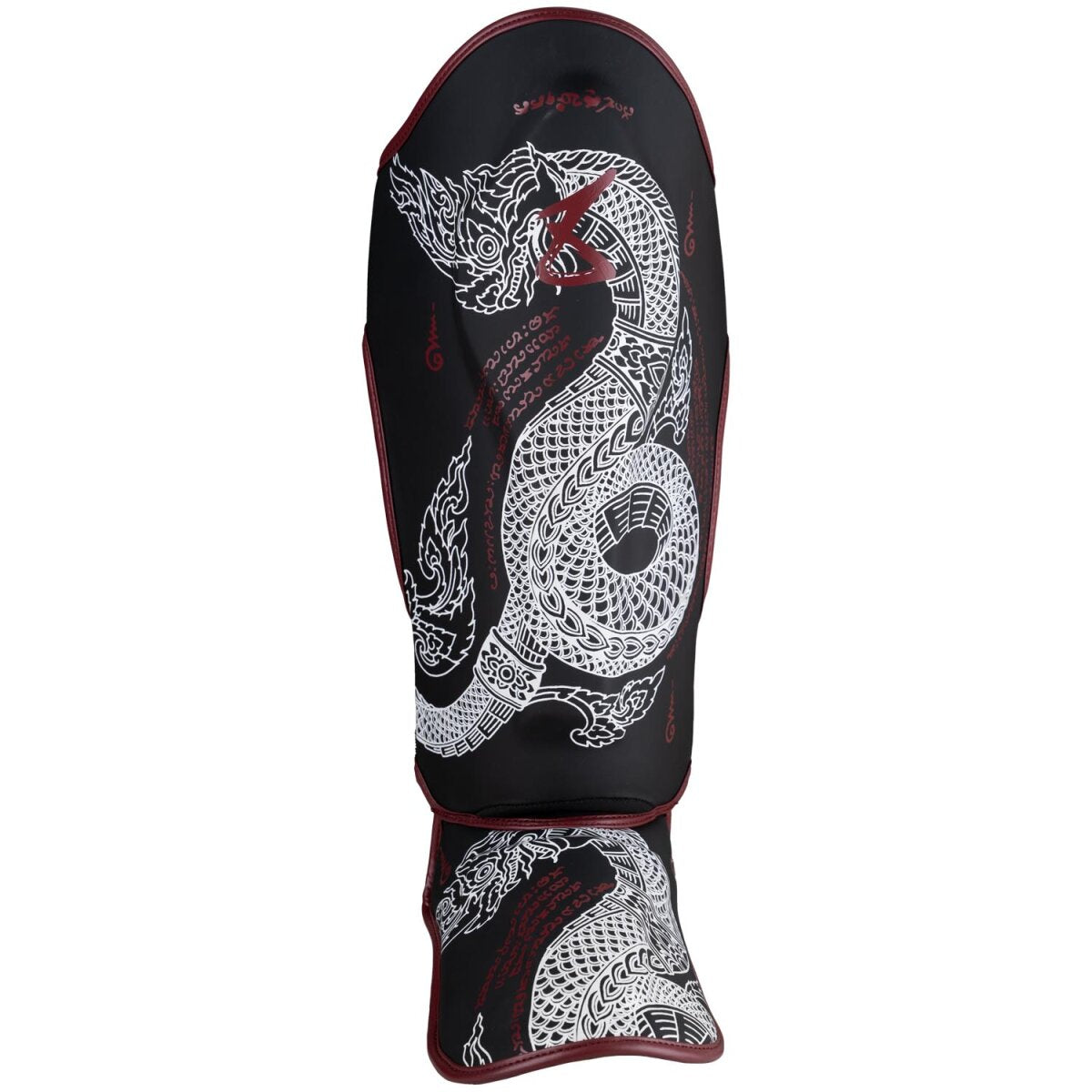 8 WEAPONS Shin Guards, Sak Yant Naga, black-maroon