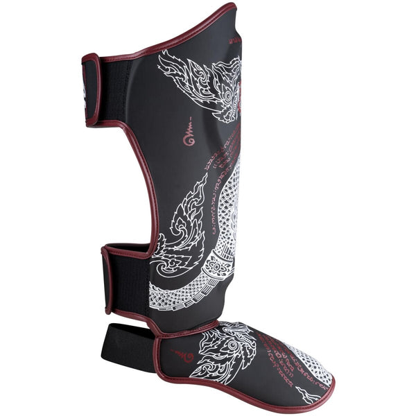 8 WEAPONS Shin Guards, Sak Yant Naga, black-maroon