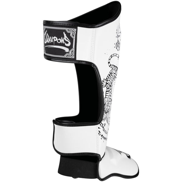 8 WEAPONS Shin Guards, Sak Yant Tigers, white-black