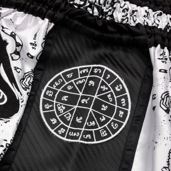 8 WEAPONS Shorts, Carbon, Sak Yant Tigers, white
