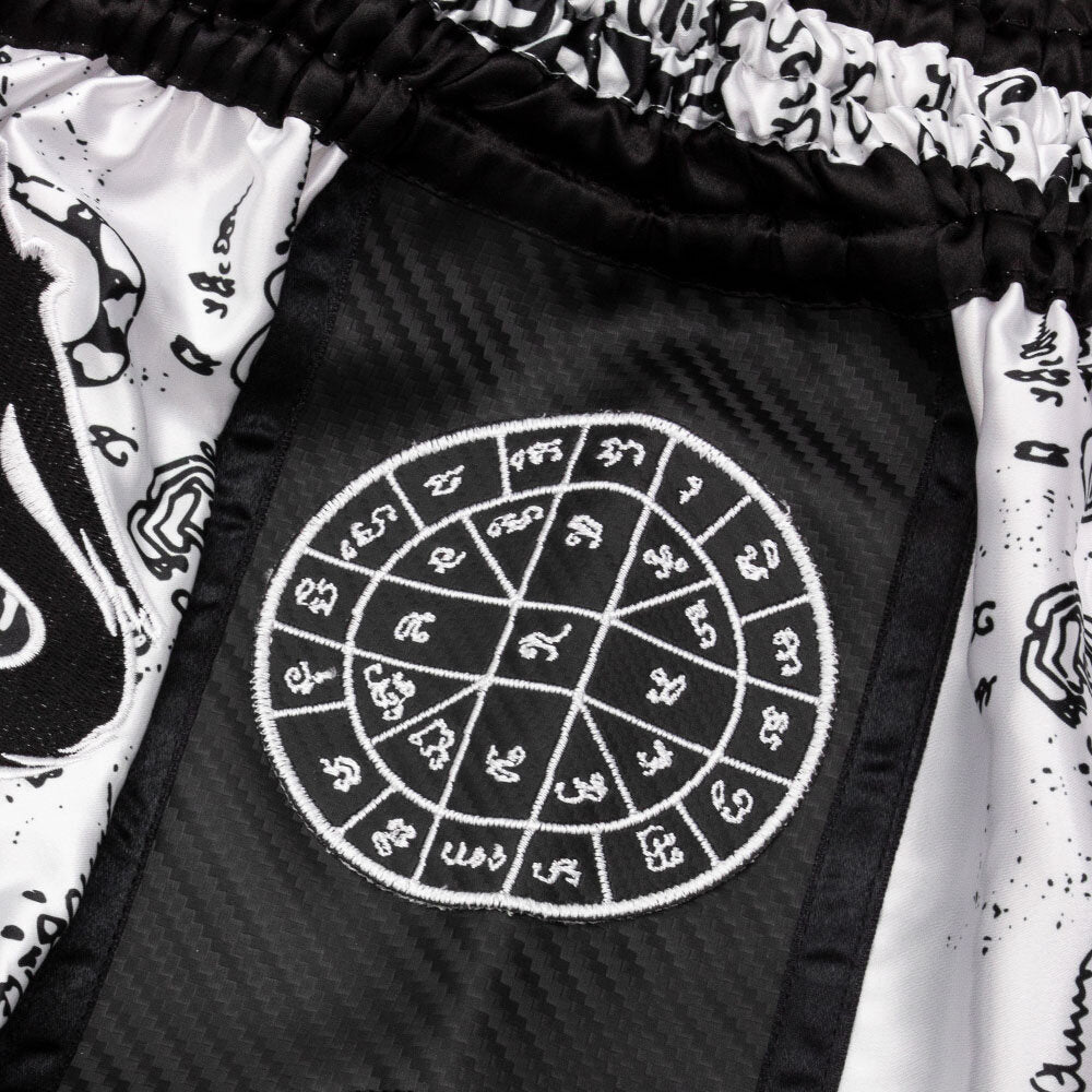 8 WEAPONS Shorts, Carbon, Sak Yant Tigers, white
