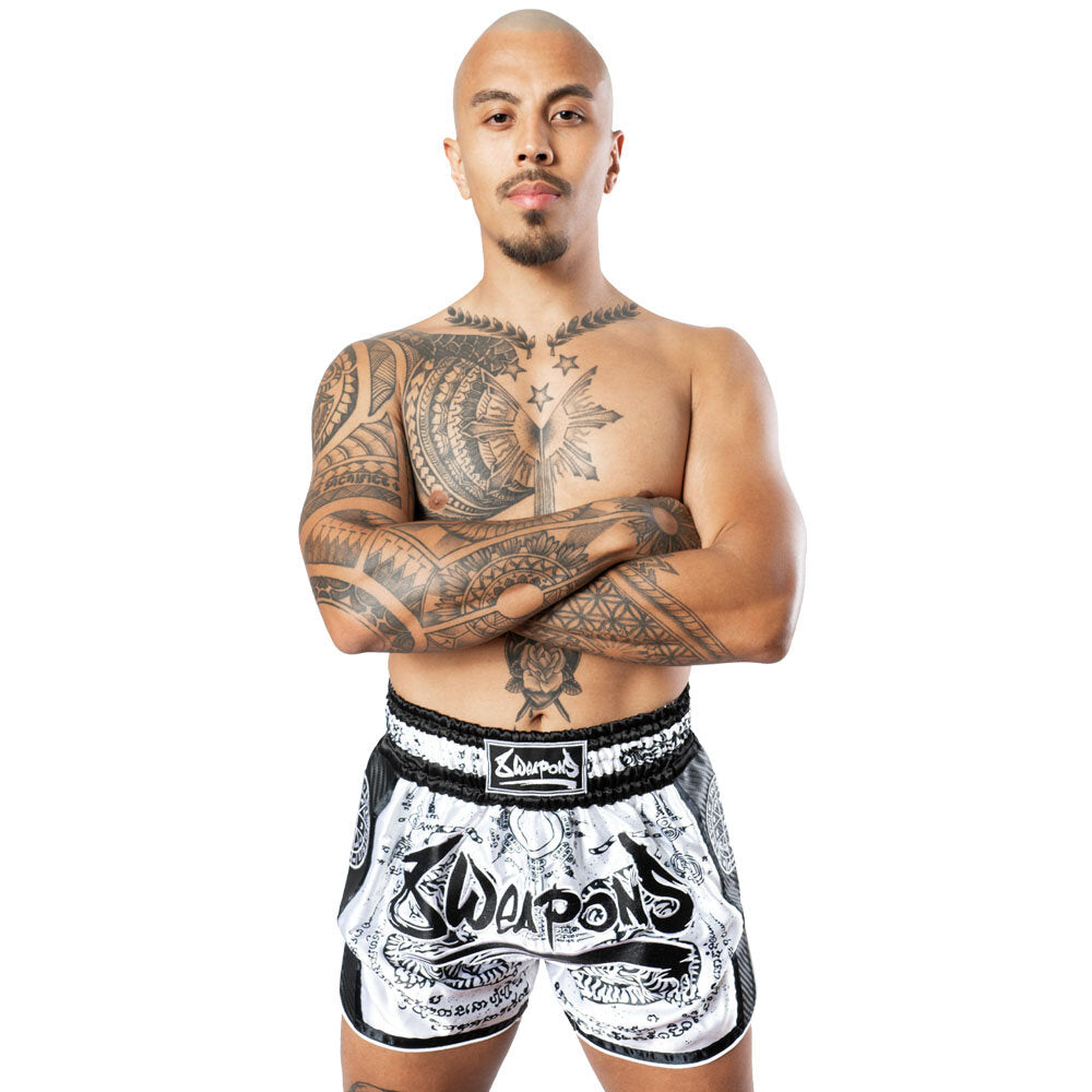8 WEAPONS Shorts, Carbon, Sak Yant Tigers, white