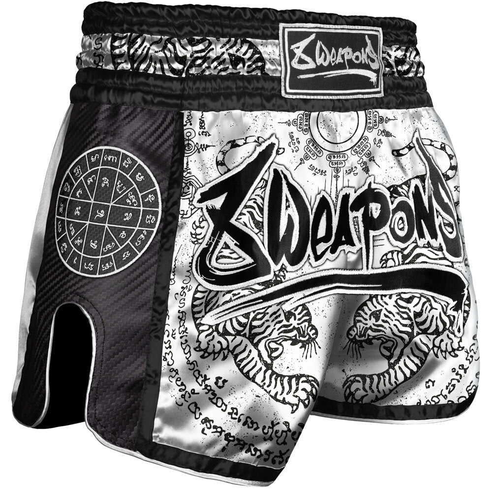 8 WEAPONS Shorts, Carbon, Sak Yant Tigers, white