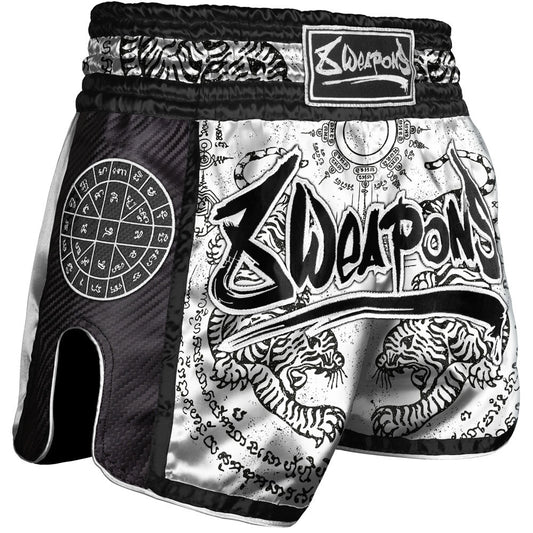 8 WEAPONS Shorts, Carbon, Sak Yant Tigers, white