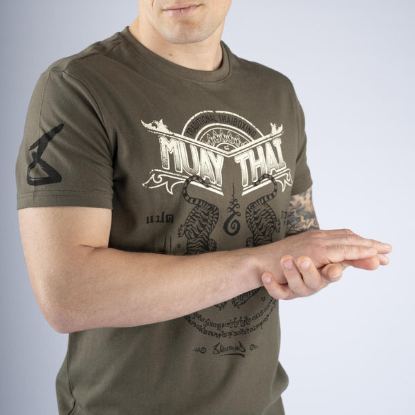 8 WEAPONS T-Shirt, Sak Yant Tigers, olive