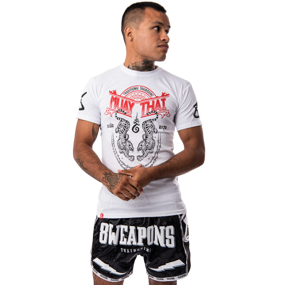 8 WEAPONS T-Shirt, Sak Yant Tigers, white