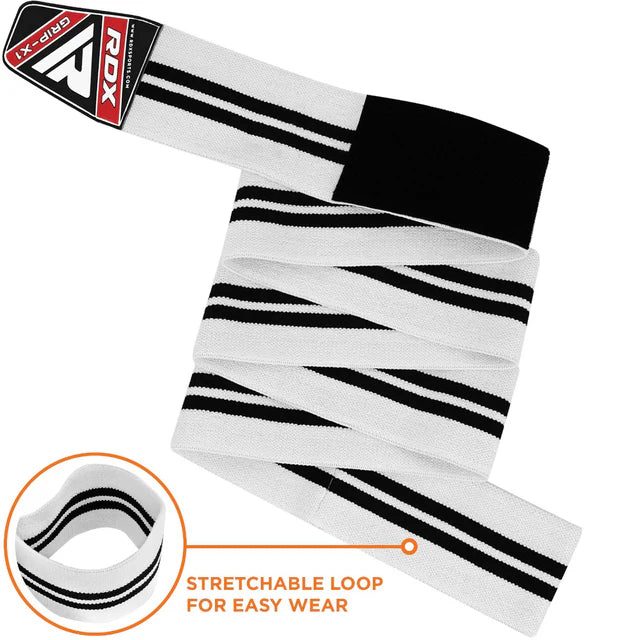 RDX K1 Elasticated Knee Compression Bandage Wraps White/Black